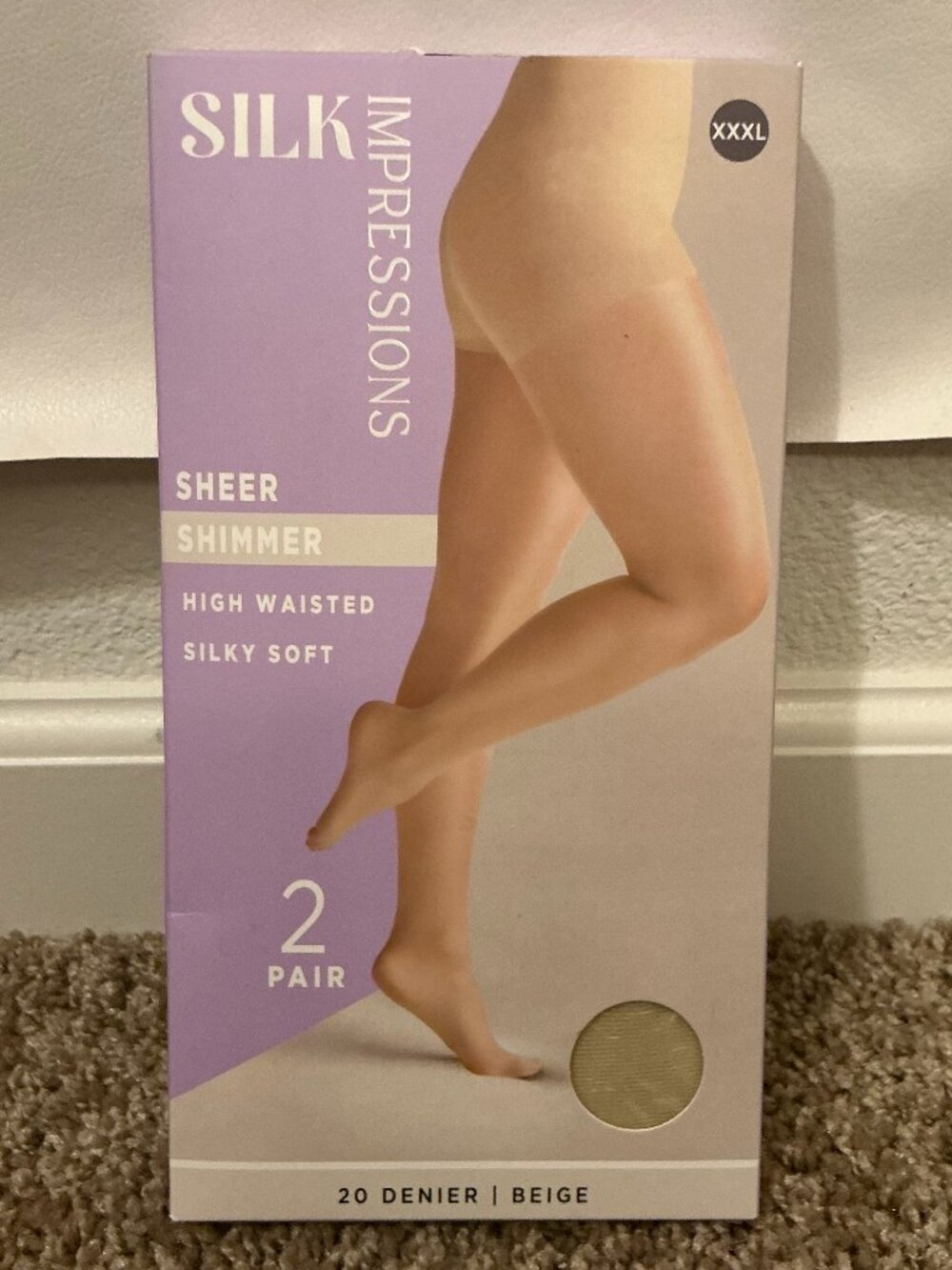 Silk Impressions XXXL 2 Pair 20 Denier Beige Sheer Shimmer High Waist Pantyhose